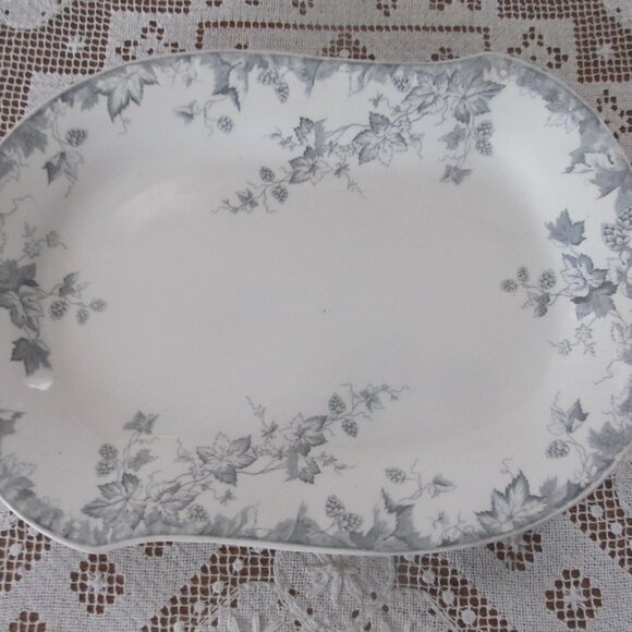 Gray Blue Transferware Platter Antique Johnson Bros HOP Pattern Dinnerware - Picture 3 of 8